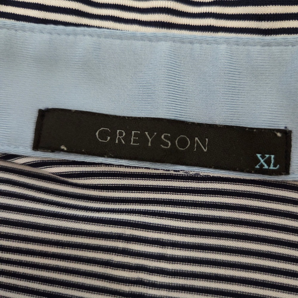 Greyson Mens XL Striped Performance Golf Polo Shirt Navy White Short Sleeve - Picture 6 of 7